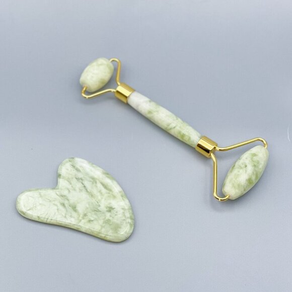 Jade Crystal Face Roller Facial Massager for Face, Eyes & Neck w Travel Pouch - Picture 2 of 8